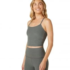 NEW ARRIVALS Beyond Yoga Spacedye Slim Racerback Cropped Tank Pewter Heather
