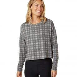 CLOTHING Beyond Yoga Brushed Up Cropped Pullover Light Heather Gray Plaid