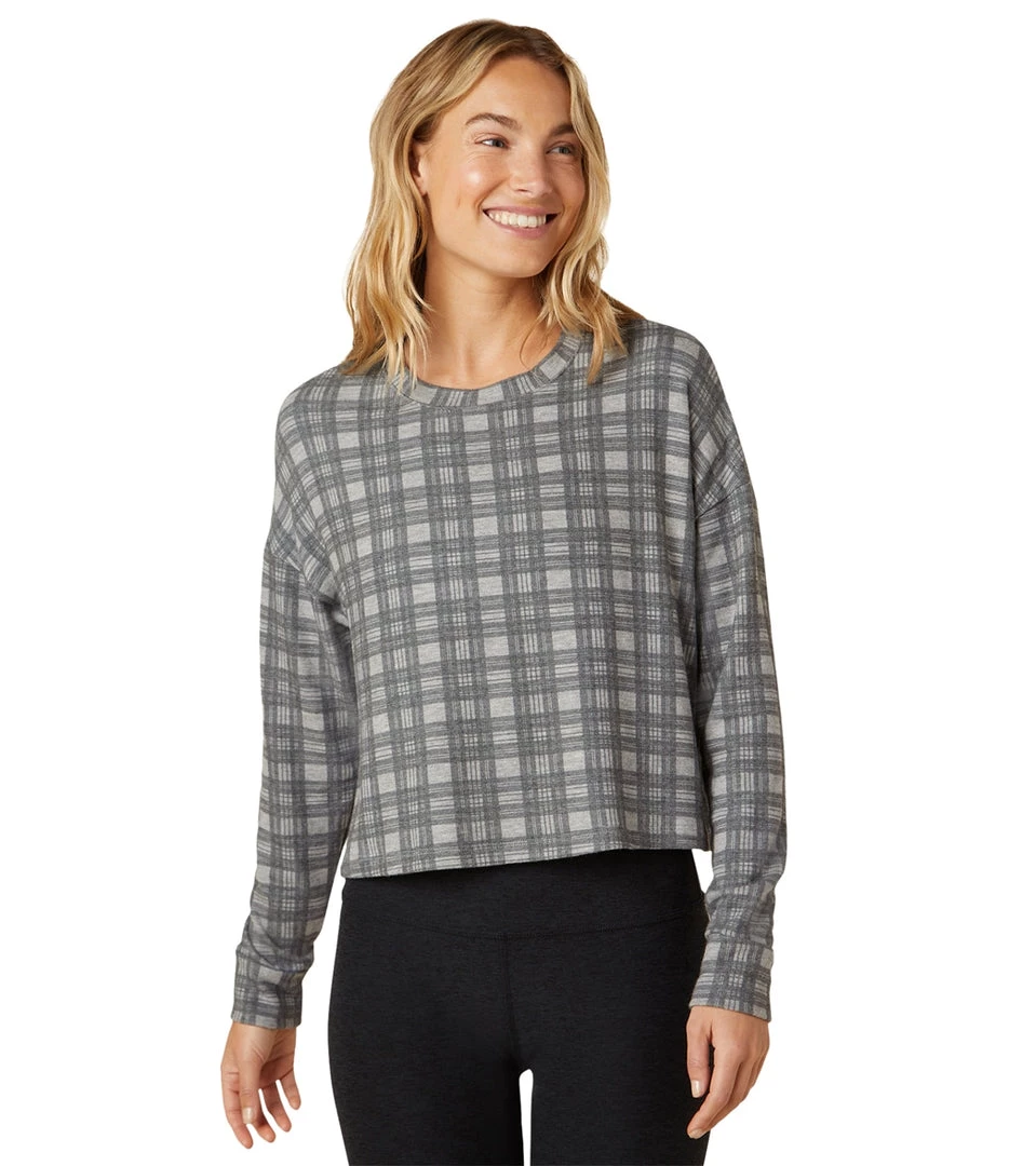 CLOTHING Beyond Yoga Brushed Up Cropped Pullover Light Heather Gray Plaid 5 CLOTHING Beyond Yoga Brushed Up Cropped Pullover Light Heather Gray Plaid