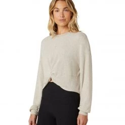 Beyond Yoga Twist It Fate Cropped Pullover Oatmeal CLOTHING