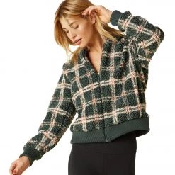Beyond Yoga Sherpashell Off The Grid Bomber Jacket Forest Green Plaid NEW ARRIVALS