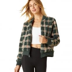 Beyond Yoga Sherpashell Off The Grid Bomber Jacket Forest Green Plaid NEW ARRIVALS