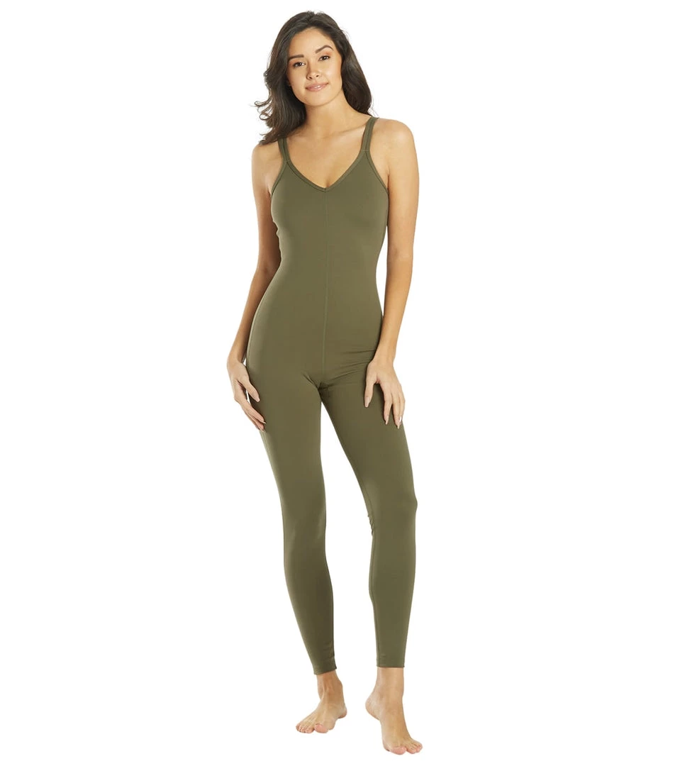 Everyday Yoga Radiant Solid Strappy Back Long Leotard 28" Dark Olive CLOTHING 3 Everyday Yoga Radiant Solid Strappy Back Long Leotard 28" Dark Olive CLOTHING