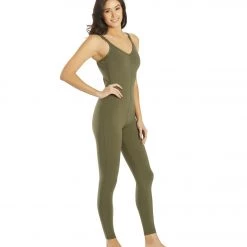 Everyday Yoga Radiant Solid Strappy Back Long Leotard 28" Dark Olive CLOTHING 10 Everyday Yoga Radiant Solid Strappy Back Long Leotard 28
