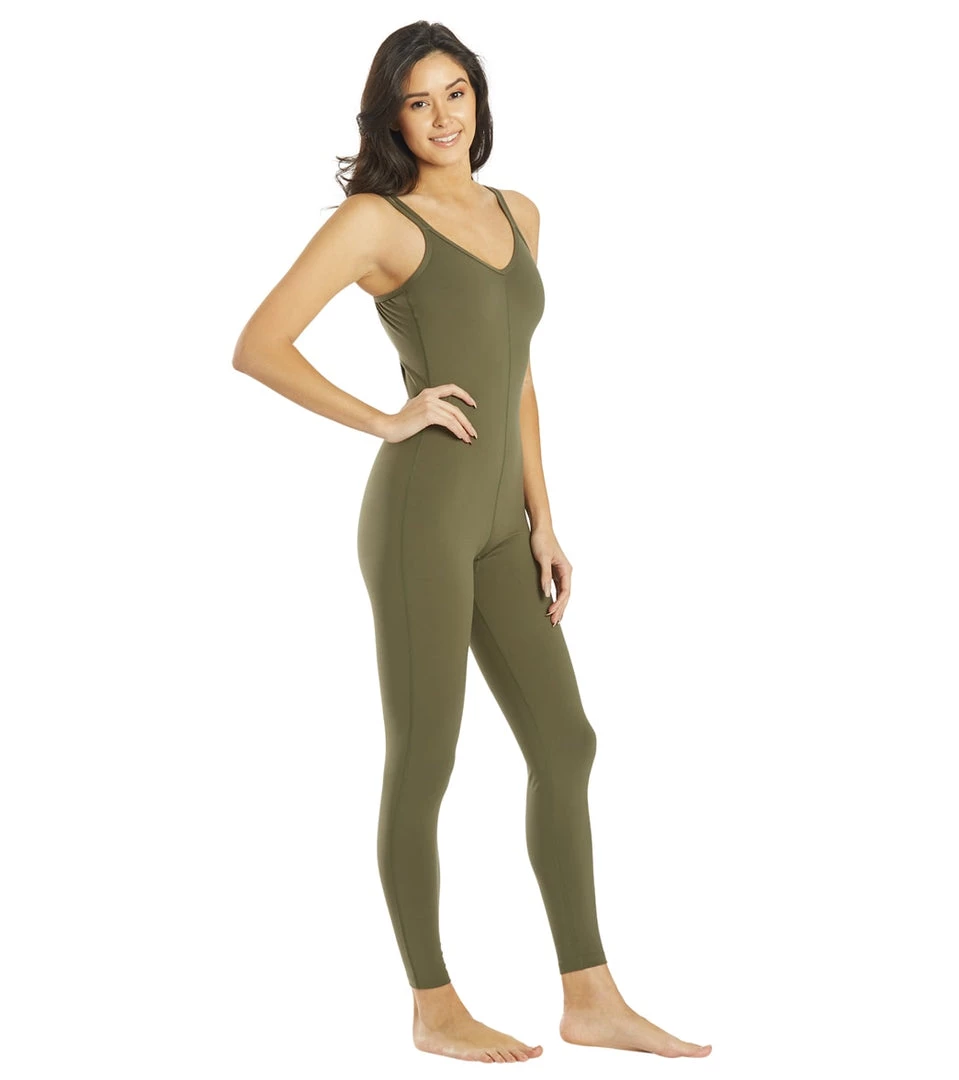 Everyday Yoga Radiant Solid Strappy Back Long Leotard 28" Dark Olive CLOTHING 4 Everyday Yoga Radiant Solid Strappy Back Long Leotard 28" Dark Olive CLOTHING