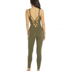 Everyday Yoga Radiant Solid Strappy Back Long Leotard 28" Dark Olive CLOTHING 11 Everyday Yoga Radiant Solid Strappy Back Long Leotard 28