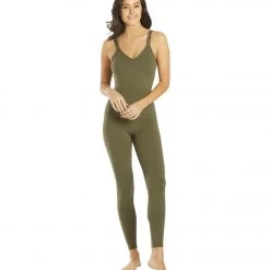 Everyday Yoga Radiant Solid Strappy Back Long Leotard 28" Dark Olive CLOTHING 12 Everyday Yoga Radiant Solid Strappy Back Long Leotard 28