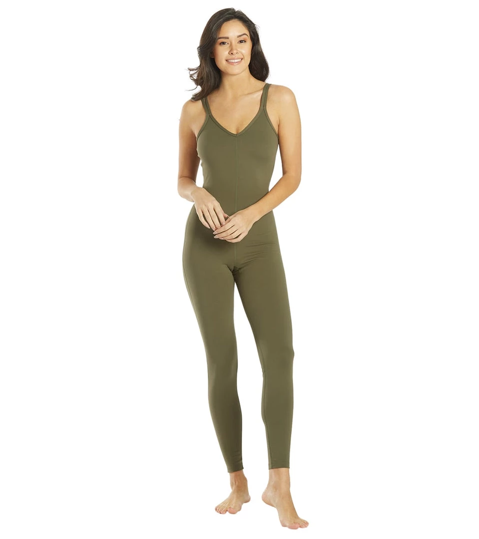 Everyday Yoga Radiant Solid Strappy Back Long Leotard 28" Dark Olive CLOTHING 6 Everyday Yoga Radiant Solid Strappy Back Long Leotard 28" Dark Olive CLOTHING