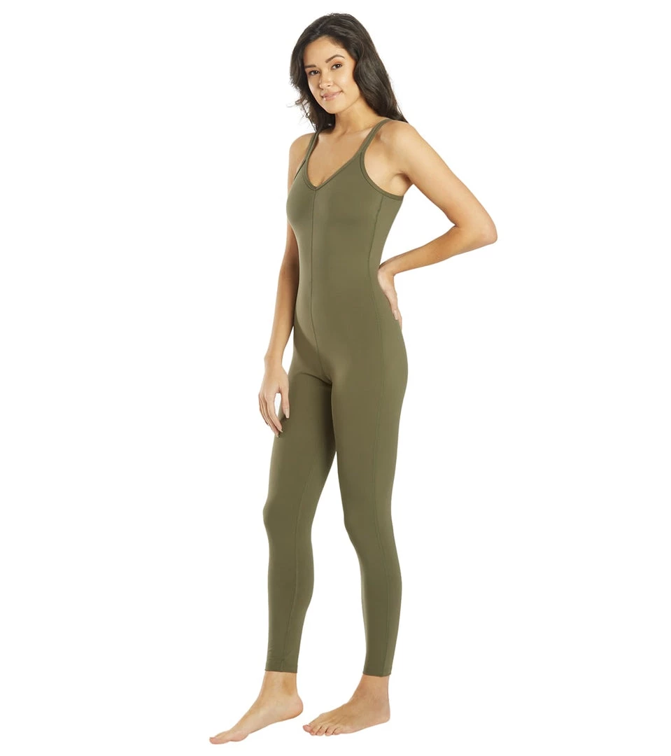 Everyday Yoga Radiant Solid Strappy Back Long Leotard 28" Dark Olive CLOTHING 7 Everyday Yoga Radiant Solid Strappy Back Long Leotard 28" Dark Olive CLOTHING
