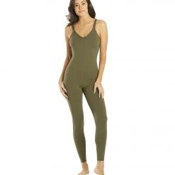 Everyday Yoga Radiant Solid Strappy Back Long Leotard 28" Dark Olive CLOTHING 15 Everyday Yoga Radiant Solid Strappy Back Long Leotard 28