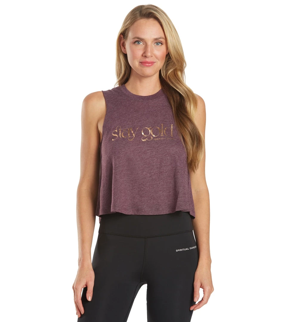 CLOTHING Spiritual Gangster Stay Gold Crop Tank Blackberry 3 CLOTHING Spiritual Gangster Stay Gold Crop Tank Blackberry