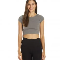 Free People Cap Sleeve Seamless Crop Charcoal