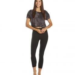 CLOTHING Marika Tie Dye Boxy Crop Black Spiral Tie Dye