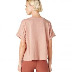 CLOTHING Beyond Yoga Deep V Pocket Tee Light Almond Butter Heather
