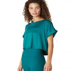 Beyond Yoga Never Been Boxy Cropped Tee Bay Blue Heather CLOTHING