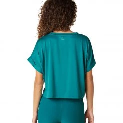 Beyond Yoga Never Been Boxy Cropped Tee Bay Blue Heather CLOTHING