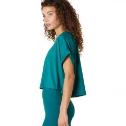 Beyond Yoga Never Been Boxy Cropped Tee Bay Blue Heather CLOTHING