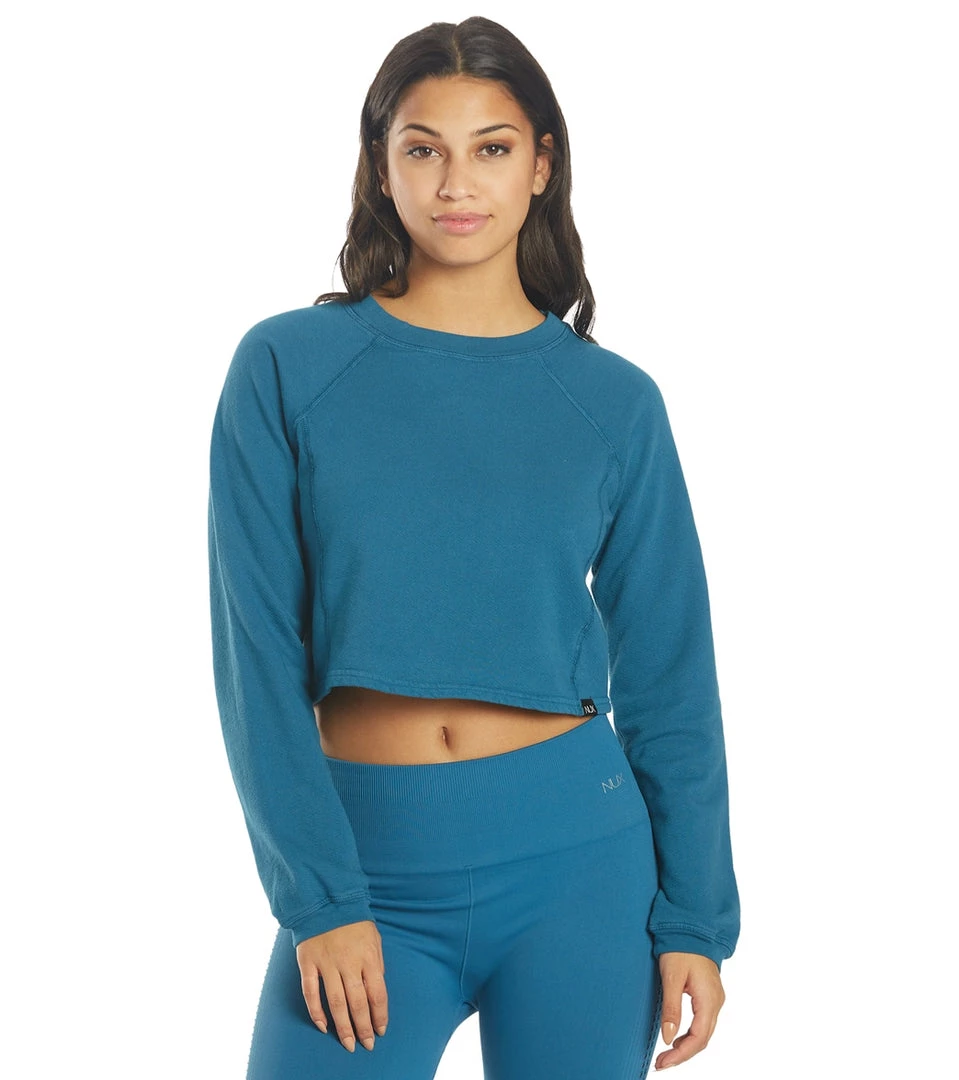 NUX Don't Stop Organic Crop Pullover Deep Teal CLOTHING 3 NUX Don't Stop Organic Crop Pullover Deep Teal CLOTHING
