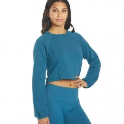 NUX Don't Stop Organic Crop Pullover Deep Teal CLOTHING 10 NUX Don't Stop Organic Crop Pullover Deep Teal CLOTHING
