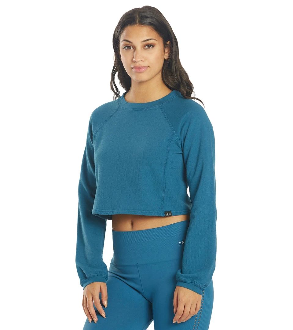 NUX Don't Stop Organic Crop Pullover Deep Teal CLOTHING 7 NUX Don't Stop Organic Crop Pullover Deep Teal CLOTHING