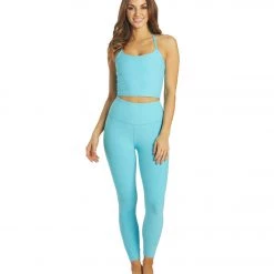 NEW ARRIVALS Beyond Yoga Spacedye Slim Racerback Cropped Tank Capri Blue-Grotto