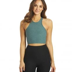 Beyond Yoga Spacedye Studio Cropped Yoga Tank Rainforest Blue Heather