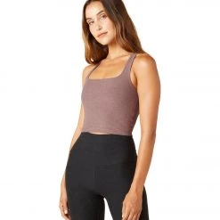 Beyond Yoga Square Neck Cropped Tank Sienna Brown Heather CLOTHING