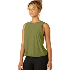 Beyond Yoga Featherweight Spacedye Balanced Muscle Yoga Tank Deep Olive Heather