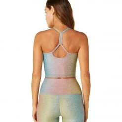 Beyond Yoga Spacedye Printed Slim Racerback Cropped Tank Silver Mist Prismatic
