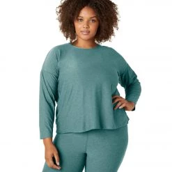 Beyond Yoga Plus Featherweight Morning Light Cropped Pullover Rainforest Blue Heather