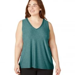 Beyond Yoga Plus Featherweight All About It Split Back Tank Rainforest Blue Heather CLOTHING