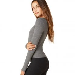 CLOTHING Beyond Yoga Wrap Party Long Sleeve Top Mid Heather Grey