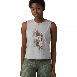 PrAna Organic Graphic Sleeveless Heather Grey Floral Lines CLOTHING