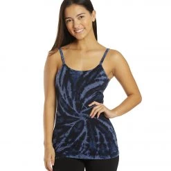 CLOTHING Hard Tail Scoop Back Yoga Tank Top With Bra Electric Mineral Wash Indigo