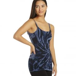 CLOTHING Hard Tail Scoop Back Yoga Tank Top With Bra Electric Mineral Wash Indigo