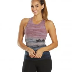CLOTHING Hard Tail Open Back Support Tank Top Rainbow Horizon Pink Peach Navy