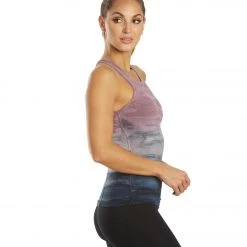 CLOTHING Hard Tail Open Back Support Tank Top Rainbow Horizon Pink Peach Navy