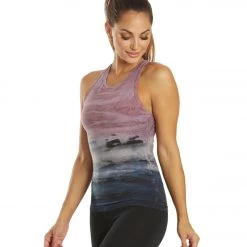 CLOTHING Hard Tail Open Back Support Tank Top Rainbow Horizon Pink Peach Navy
