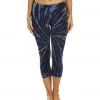 Hard Tail Flat Waisted Cotton Yoga Capris Electric Mineral Wash Indigo CLOTHING