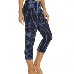 Hard Tail Flat Waisted Cotton Yoga Capris Electric Mineral Wash Indigo CLOTHING