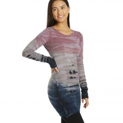 Hard Tail Long Sleeve Skinny Yoga Tee Rainbow Horizon Pink Peach Navy CLOTHING