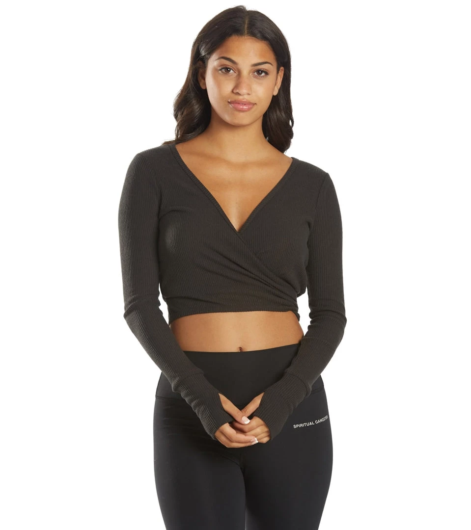 Spiritual Gangster Reversible Ballet Rib Wrap Sweater Vintage Black 3 Spiritual Gangster Reversible Ballet Rib Wrap Sweater Vintage Black