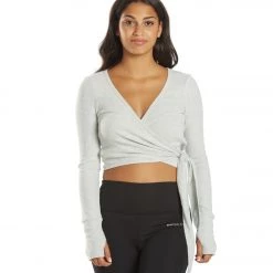 Spiritual Gangster Reversible Ballet Rib Wrap Sweater Heather Ash