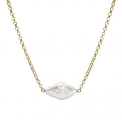 Dogeared Centered Diamond Pearl Necklace Gold Dipped