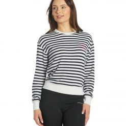 Spiritual Gangster Crew Neck Savasana Pullover Navy Print Stripe CLOTHING