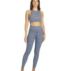 Spiritual Gangster High Neck Jacquard Stripe Bra Navy Print Stripe