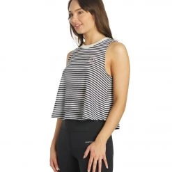 Spiritual Gangster Crop Tank Navy Print Stripe