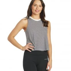 Spiritual Gangster Crop Tank Navy Print Stripe