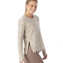 Glyder Lounge Long Sleeve Tee Oatmilk Leopard CLOTHING