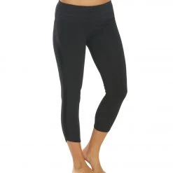 Hard Tail Racer Stripe Flat Waist Ankle Leggings Black